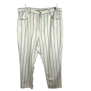 American Eagle Momjean White Blue Striped Plus Size 18 Boho‎ Casual Beach